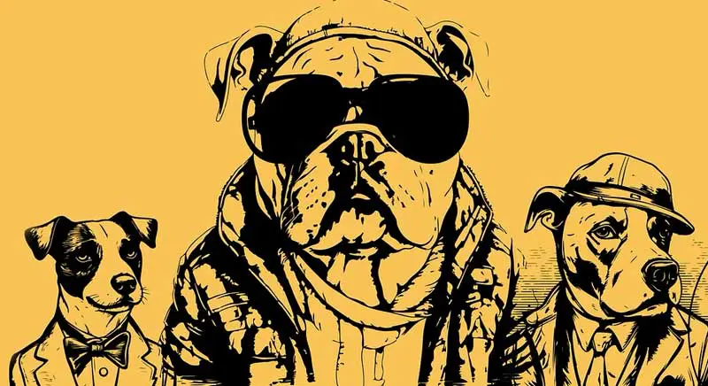 dog illustrations on a yellow background