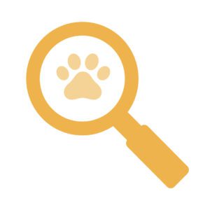 icon of a magnifying glass with paw on the inside