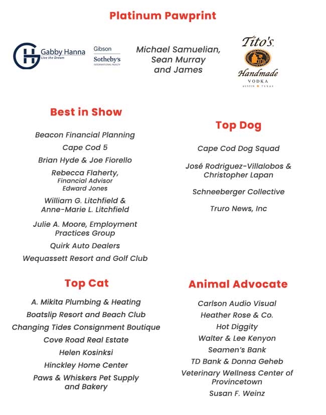 Cape Cod Paws to Celebrate event sponsors 2026