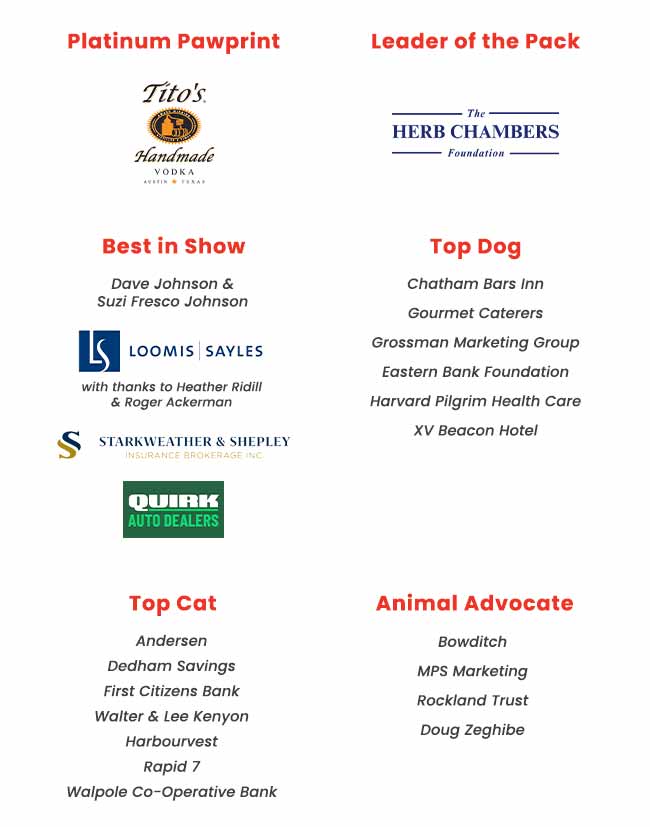 Paws to Celebrate Boston and Dedham sponsors for 2026